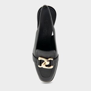 AEROSOLES Allure Women’s Ornamented Block Heel Slingback in Black Leather, Sz 8